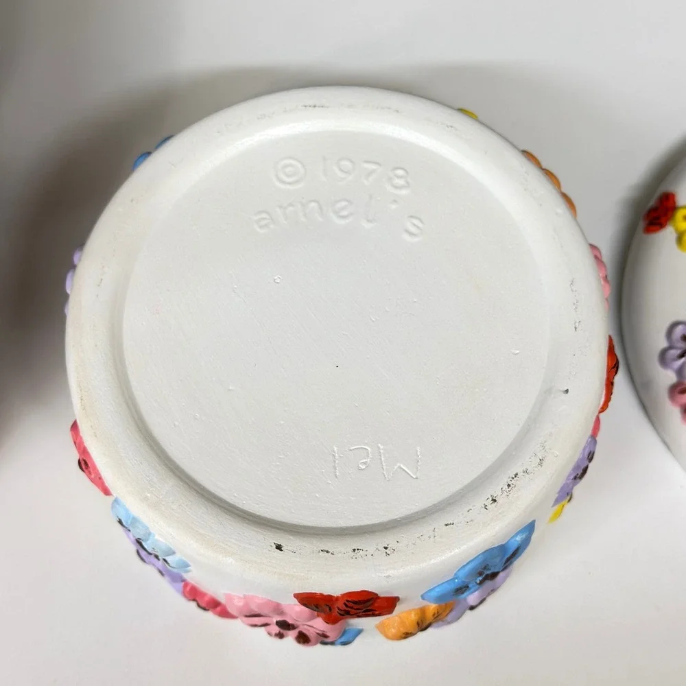 Vintage 1978 Arnel's Ceramic Floral Tissue Box Cover & Trinket Jar Set 70s Decor